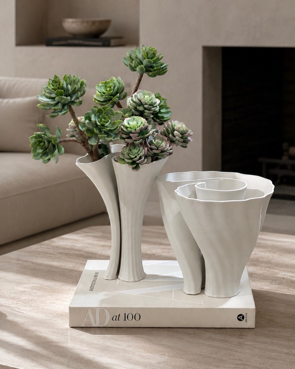 Jarrón Decorativo Spire 3D Blanco Grande