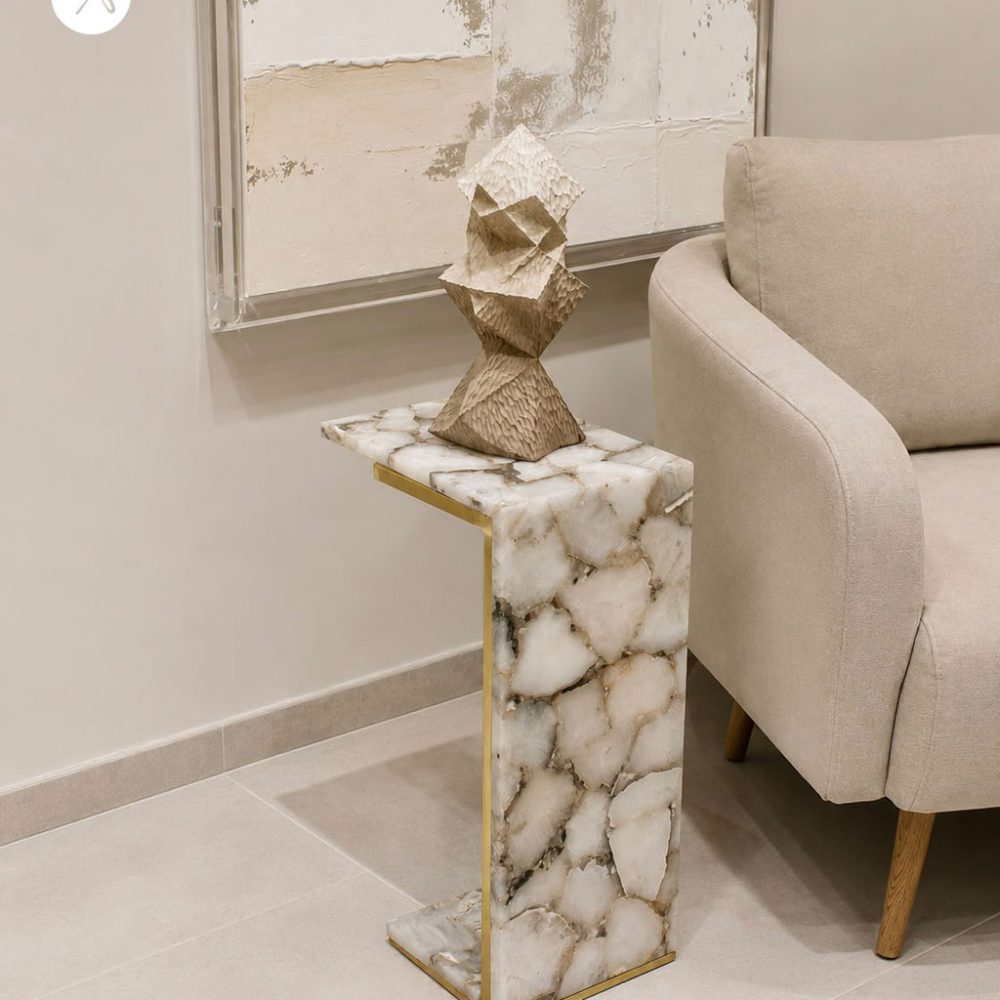 Mesa Auxiliar de Ágata Blanco y Dorado