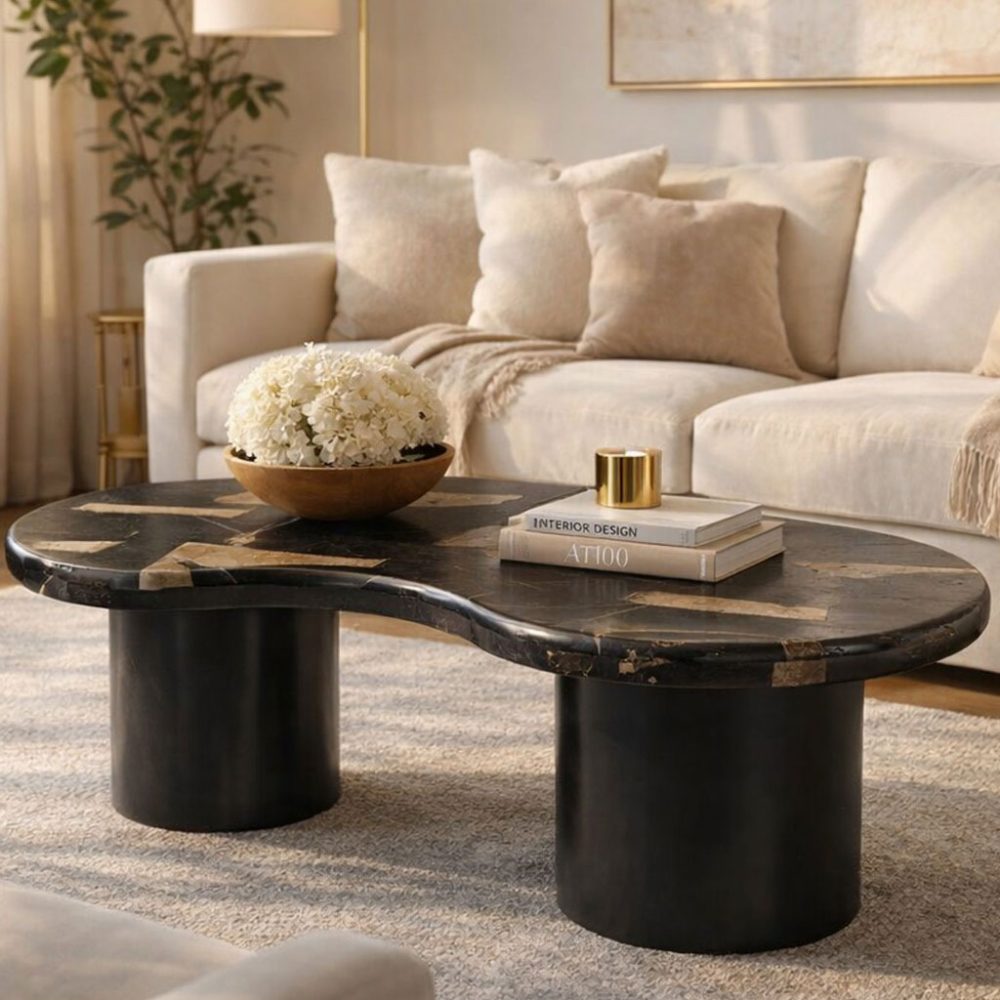 Mesa de Centro de Madera Petrificada Negra