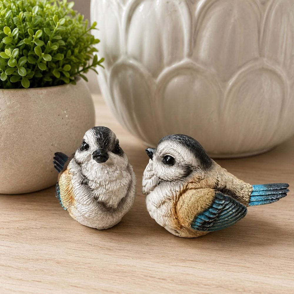 Accesorio Decorativo Pajarito en Resina Azul y Café