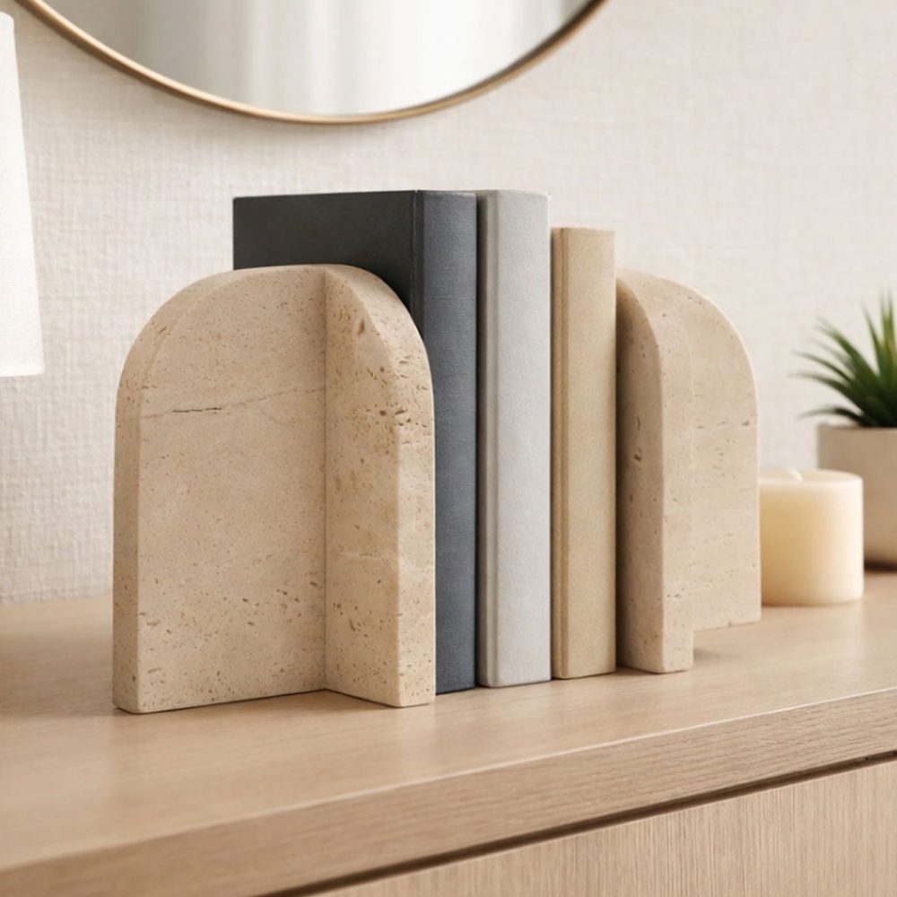 Portalibros Arqueados de Travertino Beige