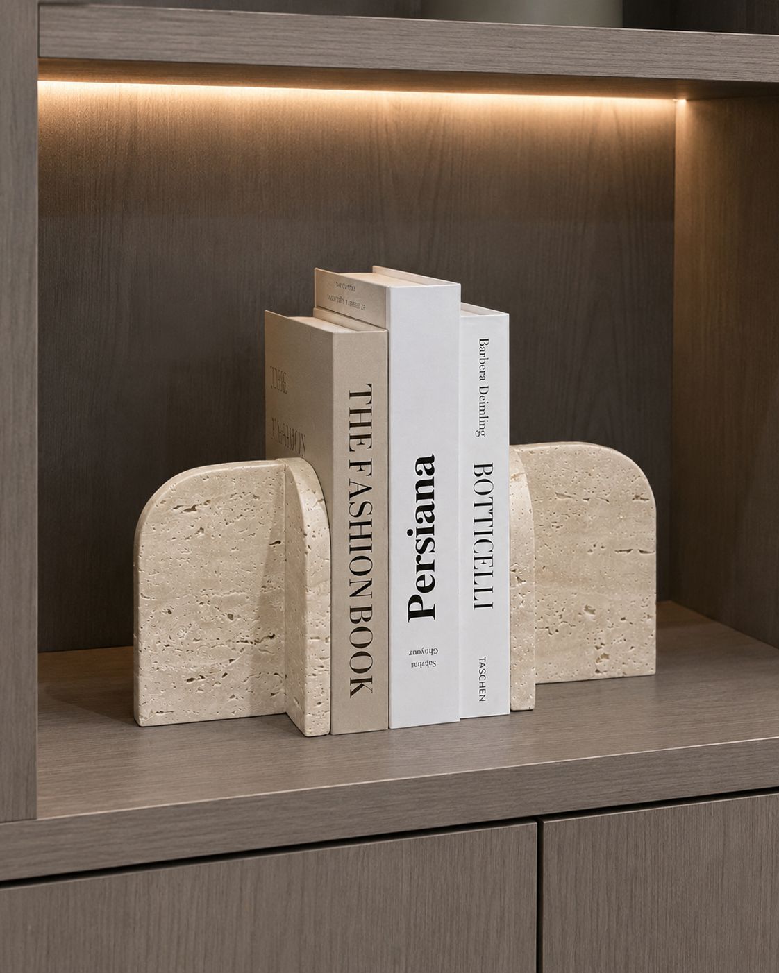 Portalibros Arqueados de Travertino Beige