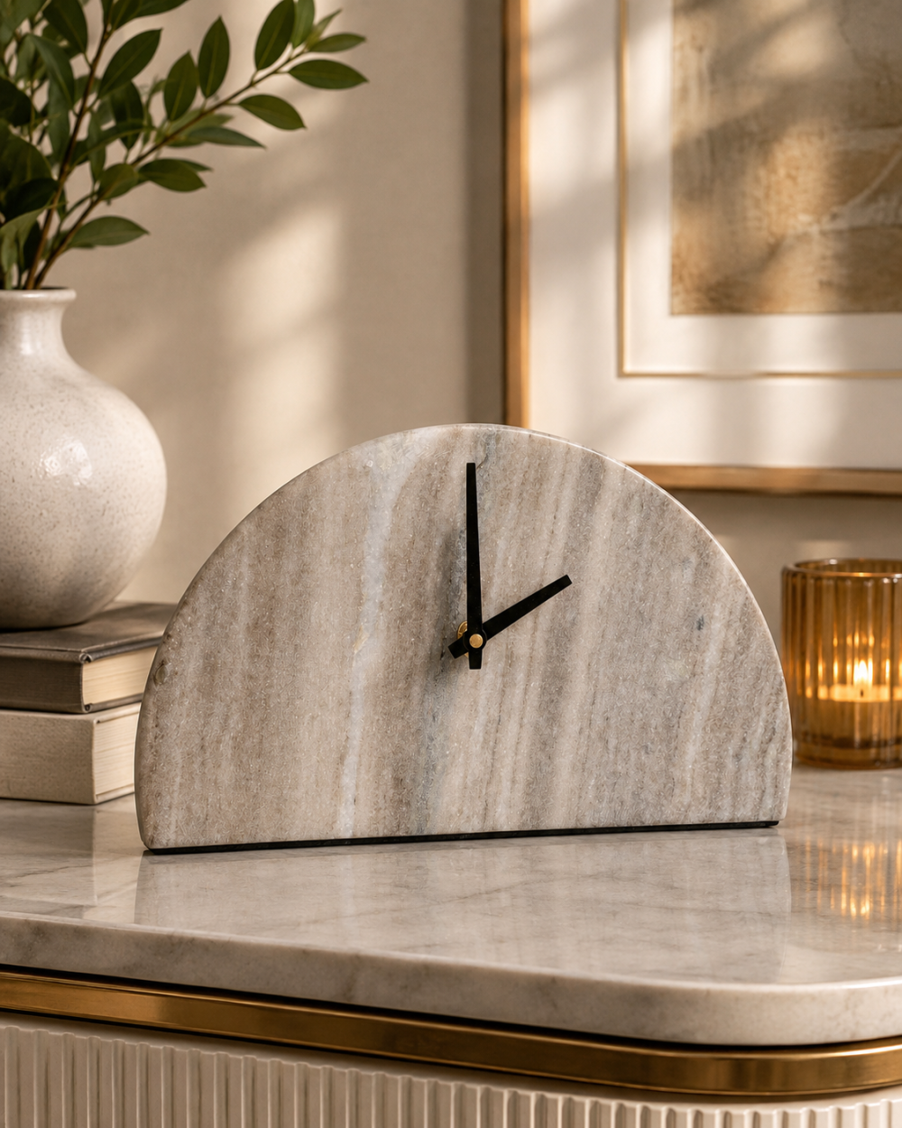 Reloj Media Cúpula de Mármol Beige