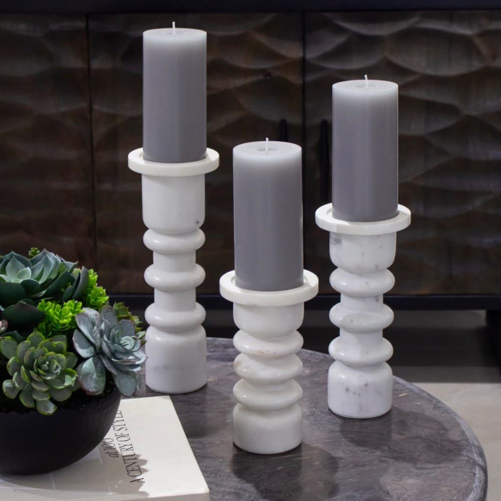 Set de 3 Candelabros Olathe de Mármol Blanco