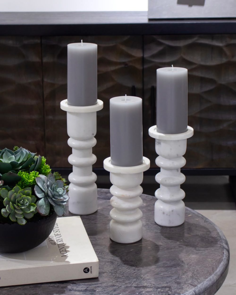 Set de 3 Candelabros  Olathe de Mármol Blanco
