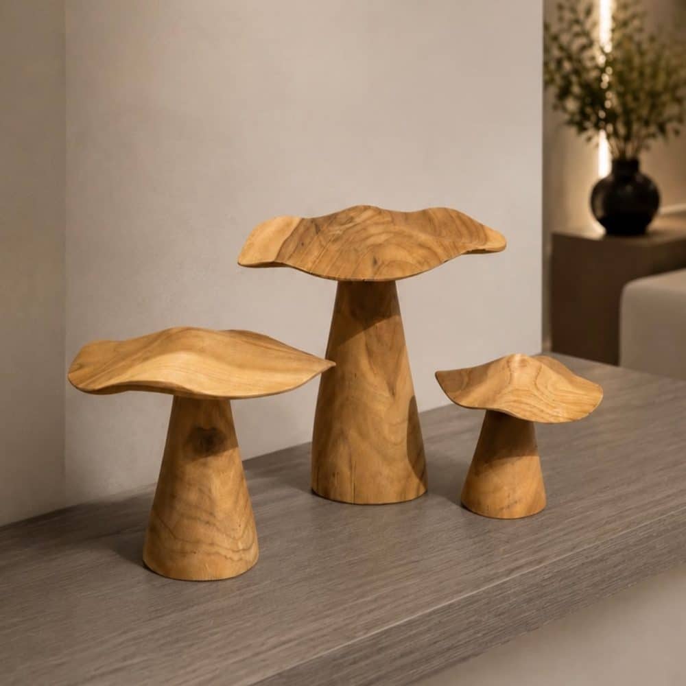 Set de 3 Hongo de Madera de Teca