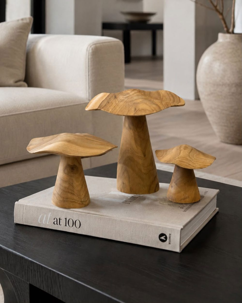 Set de 3 Hongo de Madera de Teca