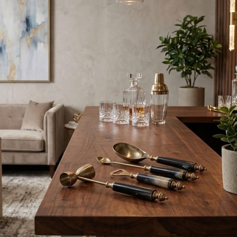 Set de 4 Accesorios para Bar Hazenworth Azul con Bronce