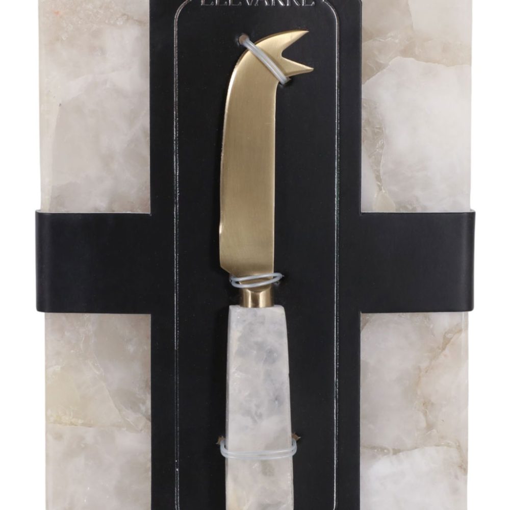 Set de Tabla para Quesos de Cuarzo Blanco y Cuchillo