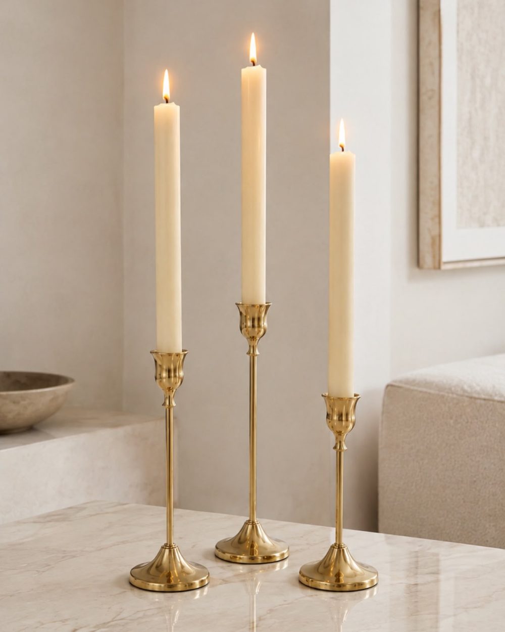 Set de 3 Candelabros de Aluminio en Tono Dorado