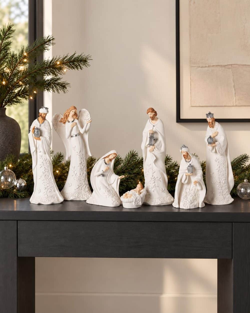 Pesebre Blanco de 7 Piezas 30cm alto