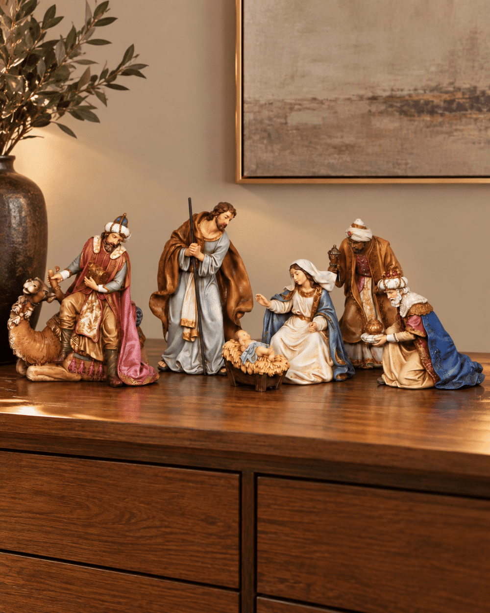 Pesebre de 6 Piezas en Tono Dorado Envejecido 21cm alto