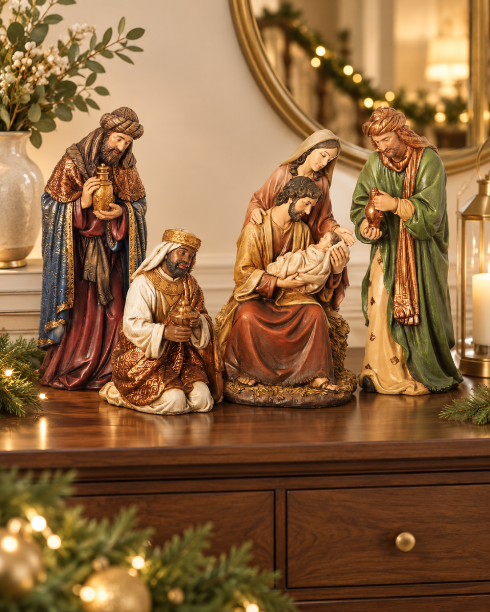 Pesebre en Tono Envejecido de 4 Piezas 40cm alto